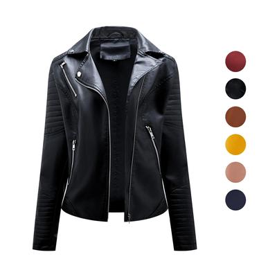 Женская куртка из искусственной кожи с отложным воротником и диагональной молнией из искусственной кожи, мотобайкерское пальто, повседневная короткая верхняя одежда на осень-весну