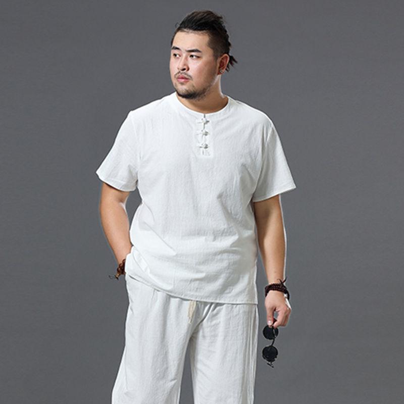 Летняя мужская футболка из искусственного хлопка и льна в китайском стиле, свободная мужская футболка с короткими рукавами большого размера, свободная мужская футболка в стиле ретро с имитацией льна