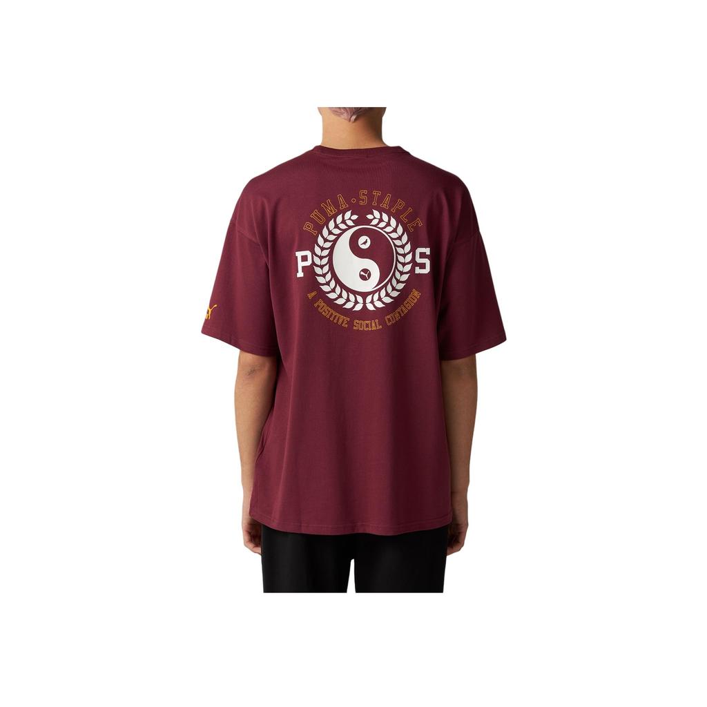 Puma X Staple Graphic Tee Letter Print Crew Neck Short Sleeve T-Shirt Men Tops Burgundy 622201-22