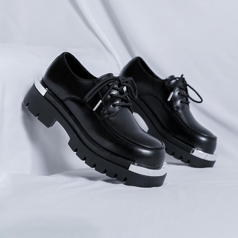Мужская обувь на платформе в японском стиле Харадзюку, корейская металлическая мода, черная, деловая, свадебная, кожаная обувь для мужчин на платформе, повседневная, карго, обувь