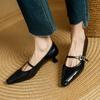 Мода 2025 новая весна Женские туфли-лодочки Обувь из натуральной кожи для женщин Квадратный носок Тонкий каблук Обувь Мелкий ремешок с пряжкой Туфли Мэри Джейн