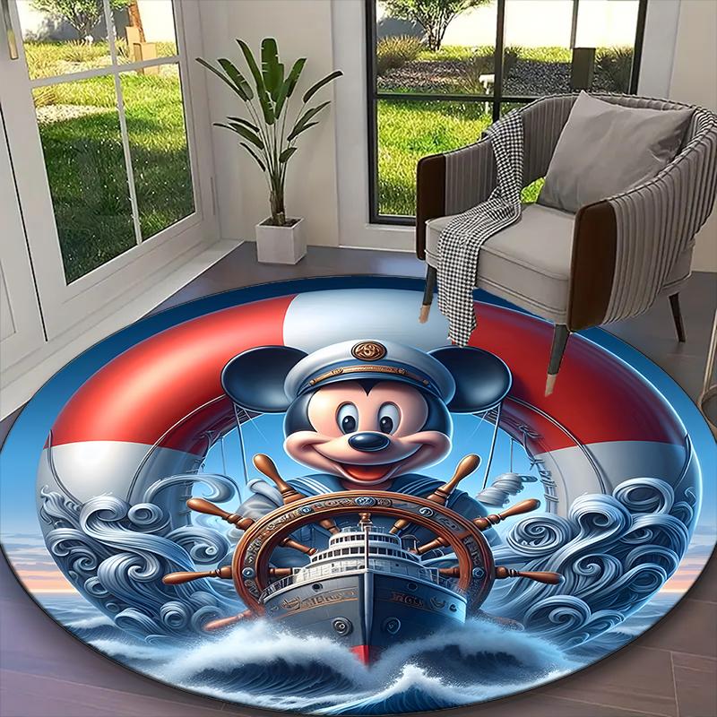 [1pc Mickey Mouse Red White Floral Pattern Office Chair Carpet] Digital Printed Round Rug for Home & Game Room Use, Soft Indoor Sofa Chair Mat