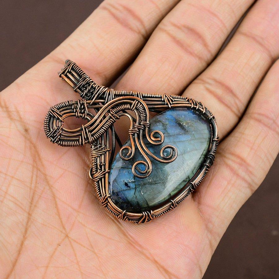 Labradorite Handmade Copper Wire Wrap Jewelry Pendant 2.25" P4m12