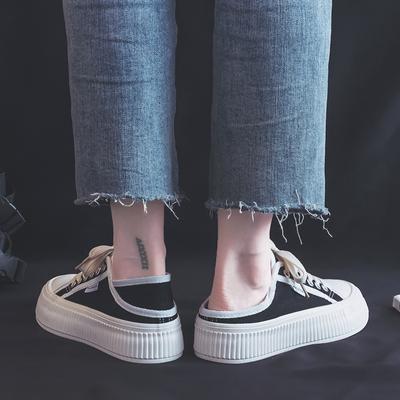 Весна и осень Новые маленькие белые туфли женские Step on The Heel Two Wear женские туфли на платформе студенческие парусиновые туфли на одну ногу полутапочки женские