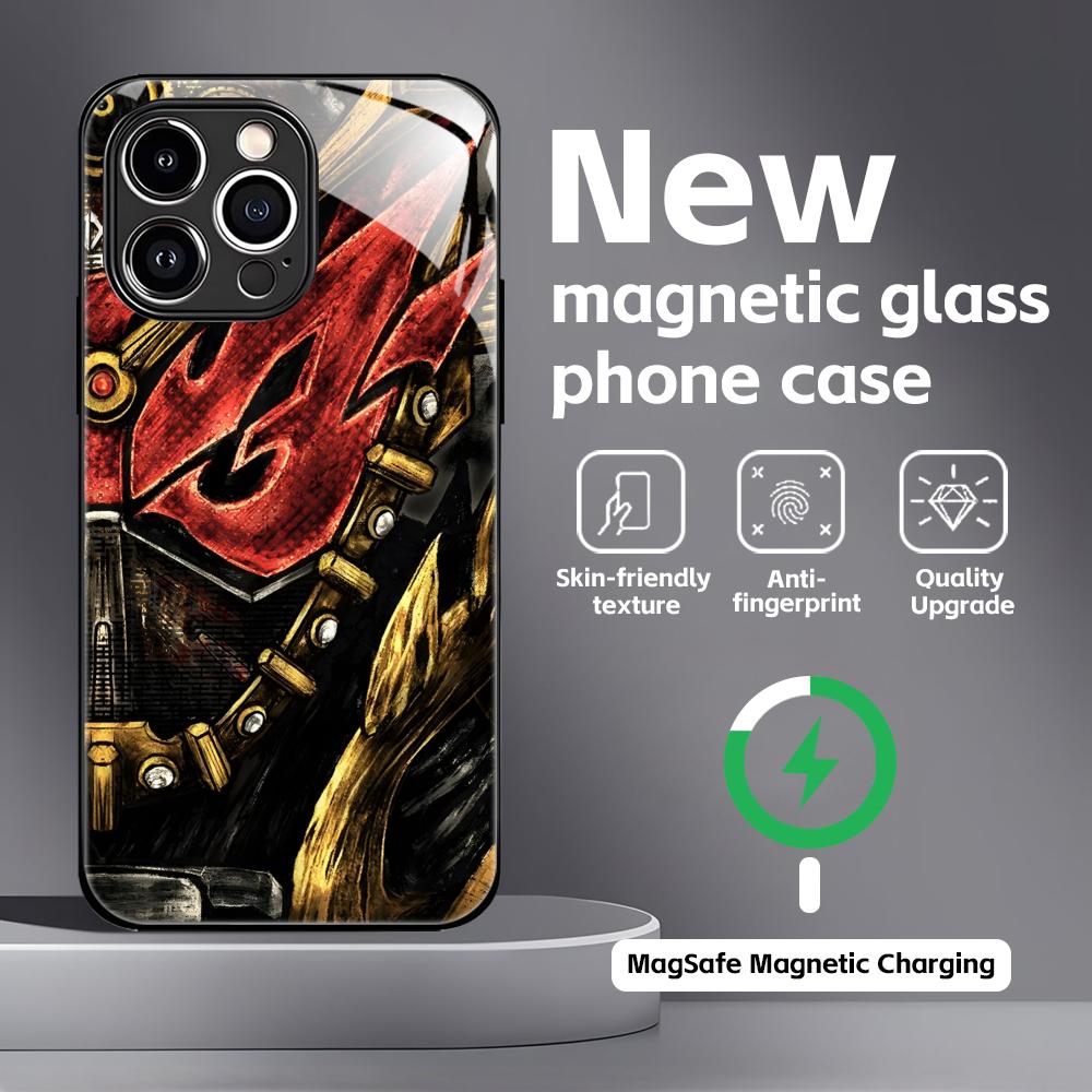 Чехол для телефона Kamen Rider для iPhone17 16 15 14 13 12 11 X XR XS 8 Plus Mini Pro Max Стеклянный Магнитный Чехол
