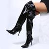 Women Fashion Faux Leather Thigh High Boots Nightclub Style Sexy Anti-Slip Prom Shoes Pointed Toe Long Boots
