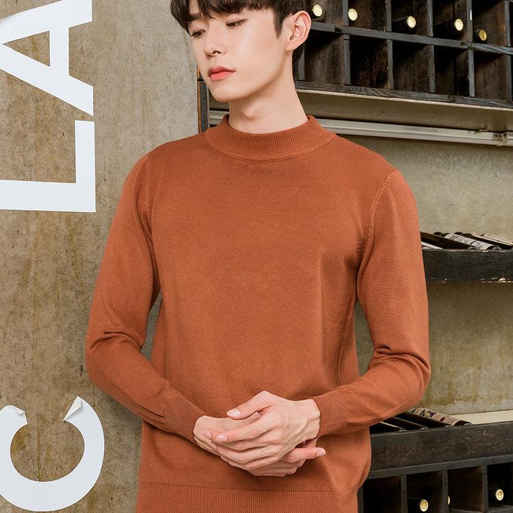 Мужской вязаный свитер с полуворотником, мягкий, прилегающий к телу, однотонный, повседневный, теплый, с длинным рукавом, универсальный, шерстяной, для ношения под низ, модный