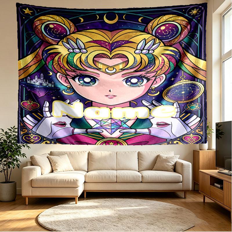 Custom Name Personalized Sailor Moon Print Tapestry, Wall Art Decor, Bedroom, Dorm, Apartment, LivingRoom, Party Backdrop, Gift for Birthday