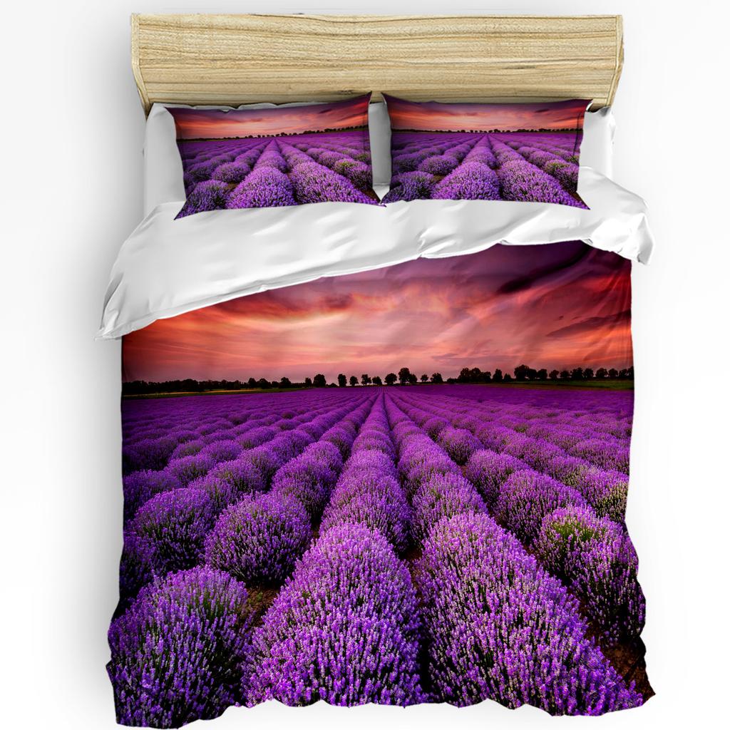Purple Lavender Green Leaves Plant Flower Duvet Cover Bed Bedding Set Home Quilt Cover Pillowcases Bedroom Bedding Set No Sheet