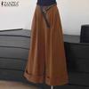 Women Vintage Elastic Waist Rolled Loose Wide Leg Pants