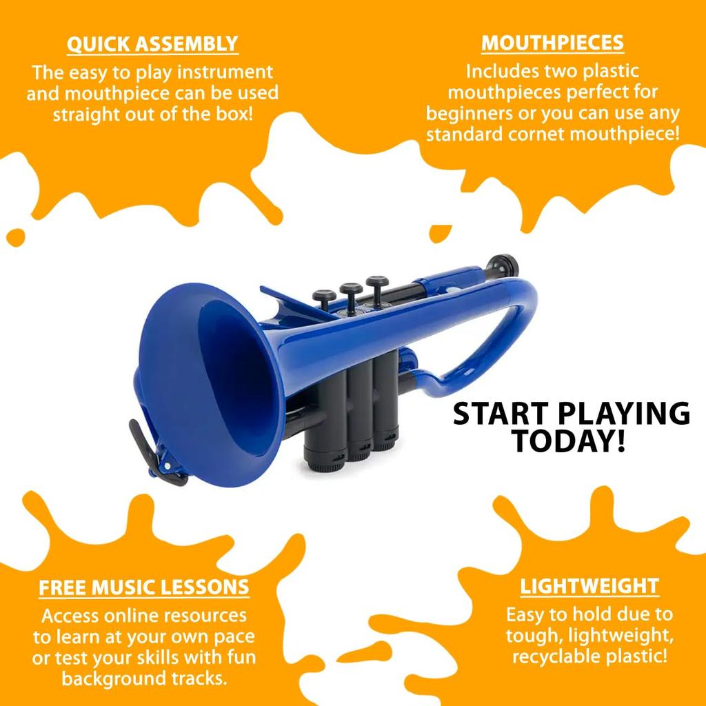 PInstruments Пластиковый духовой инструмент Корнет pCornet Bb Тон Легкий Высокопрочный ABS Биопокрытие Антибактериальное PCORNET1B Синяя сумка и