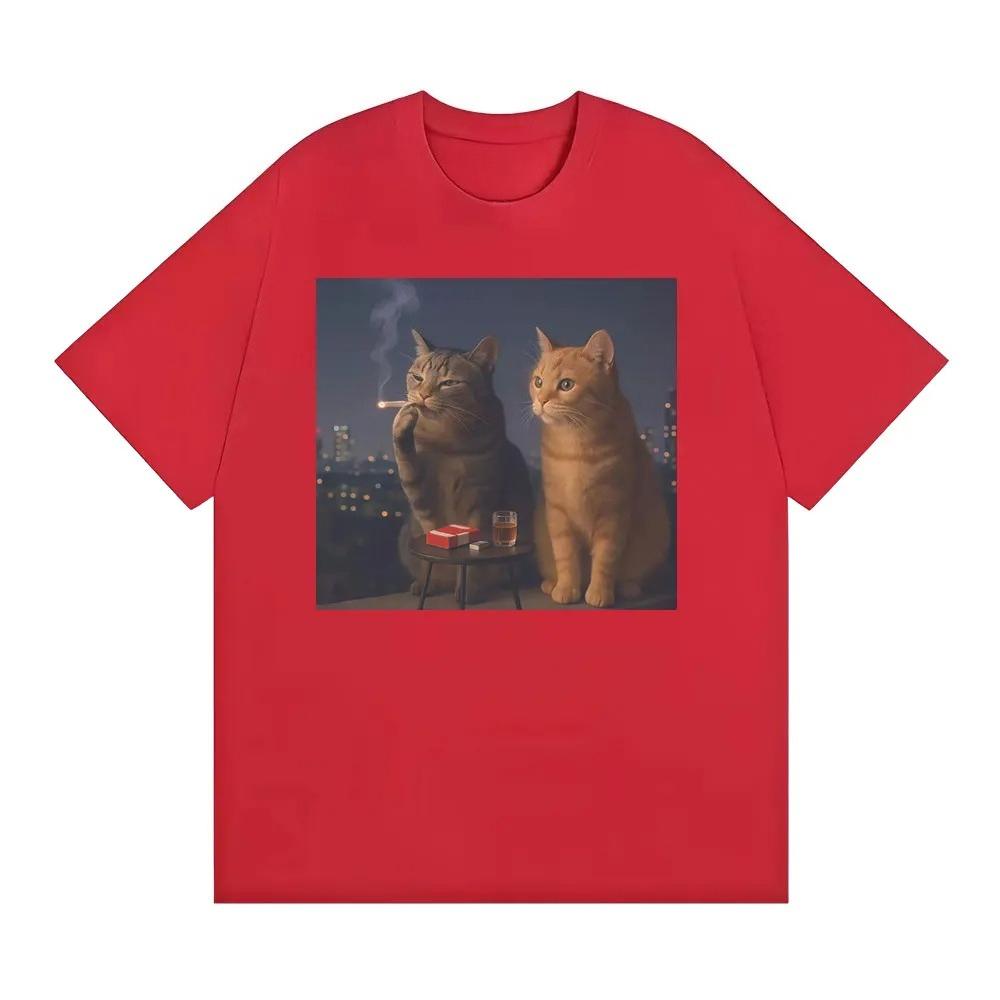 Camiseta divertida con estampado de gato fumador para mujercamisetas Retro con estampado de gato y cigarrillocamisetas