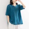 Women's Cotton Linen Solid Color Short Sleeve T-Shirt - 2024 Summer Trendy Loose Retro Top
