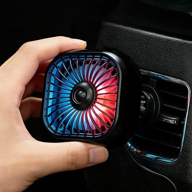 USB Powered Car Air Vent Fan 1 Speed Adjustable Cooling Cooler with Color LED Light Quiet Ventilation Car Interior Accessory