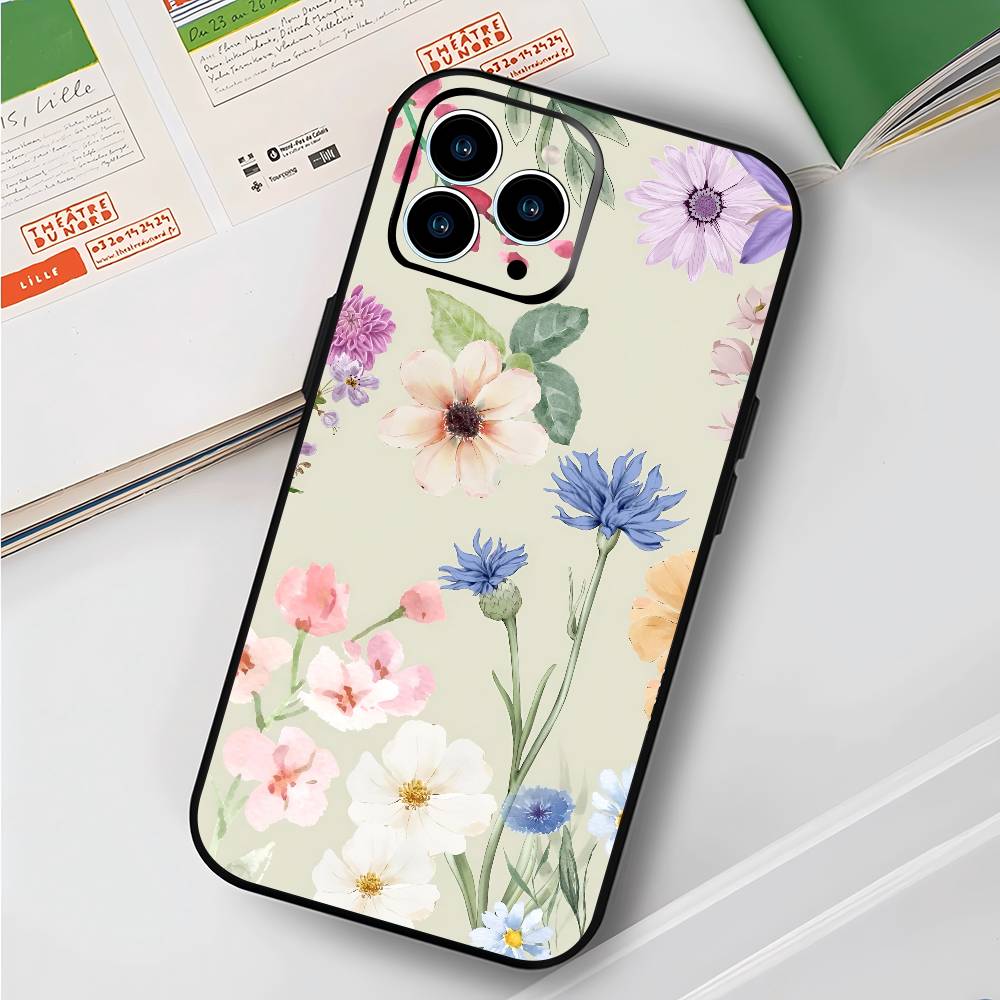 Художественный цветок Для IPhone 13,17,11,12,16,14,15,Plus,Pro Max Мягкий силиконовый черный чехол для телефона
