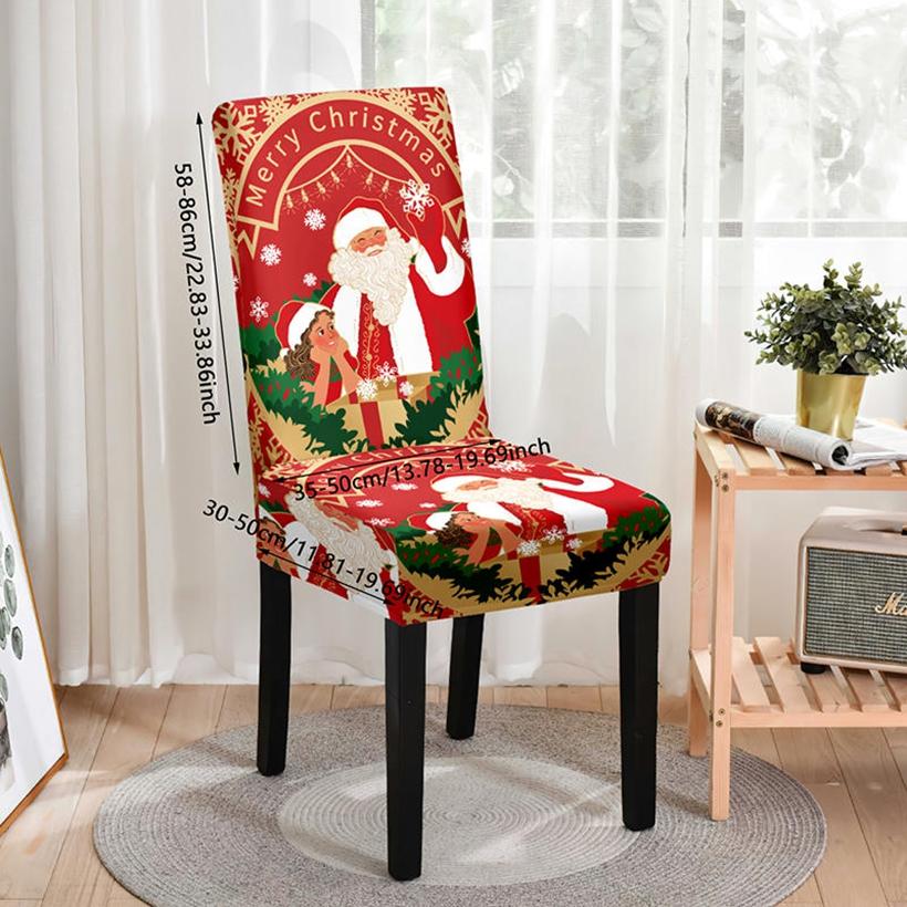 Нескользящие эластичные чехлы на обеденные стулья, модные милые чехлы на стулья с Сантой и снеговиком, рождественское атмосферное украшение