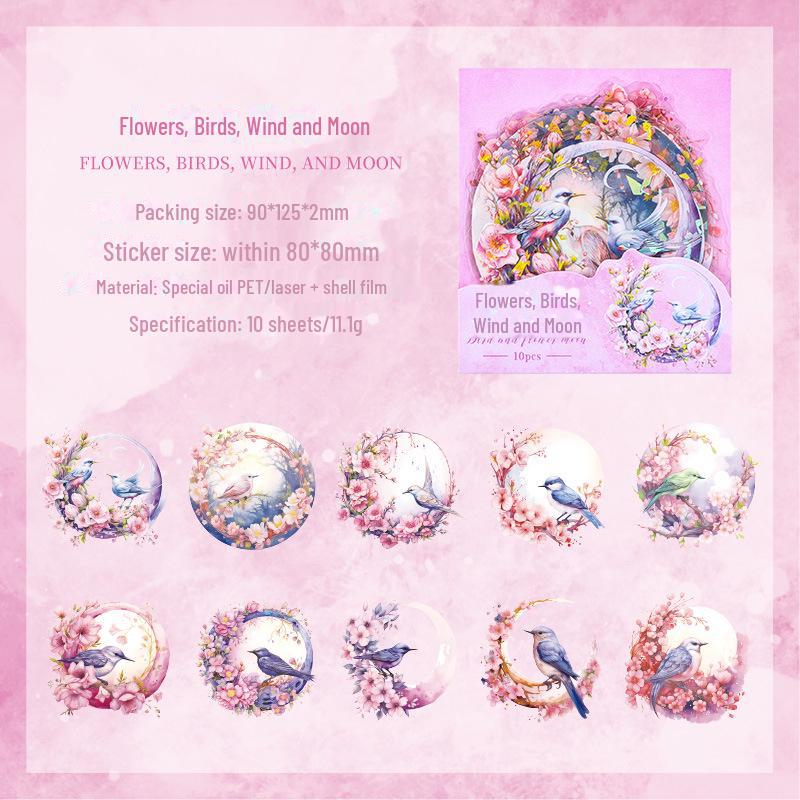 Набор наклеек для книги Yuezhenxiang Retro Flower Moon Handbook - открытка с кукушкой своими руками и креативные детские наклейки