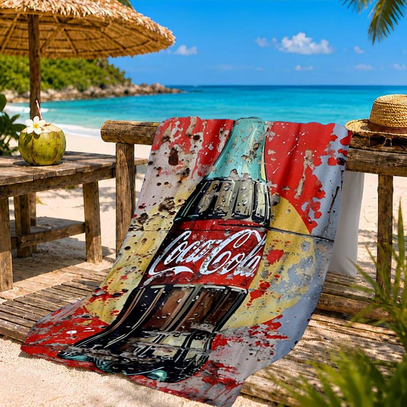 Пляжное полотенце Coca-cola с художественным дизайном, Быстросохнущее, Легкое в уходе, Подходит как для занятий фитнесом, так и для пляжного отдыха, Спортивный незаменимый аксессуар