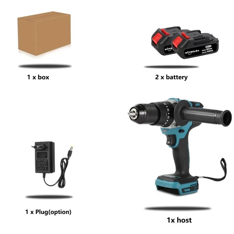 Беспроводная электрическая ударная дрель 13 мм, бесщеточная электрическая отвертка 13 мм, беспроводной силовой драйвер для аккумулятора Makita 18 В