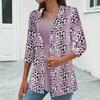 Women Cardigan Leopard Print Three Quarter Sleeve Open Stitch Lapel OL Commute Style Formal Business Office