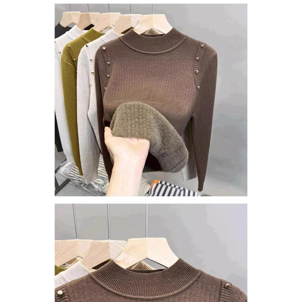 Женский осенне-зимний свитер плюс бархатная полуводолазка нижняя рубашка Единый утолщенный бархатный свитшот новый вязаный свитер верх