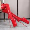 Сексуальные 19 см ботфорты выше колена женские на высоком каблуке для вечеринок танцев фетиш клубная обувь красные на платформе ботфорты до бедра большой размер 48