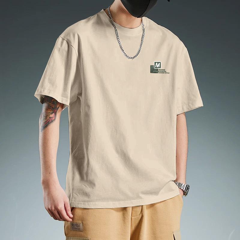 Хлопковая футболка с коротким рукавом Мужская Летняя Модная с принтом Футболка с круглым вырезом Свободная Модная Дышащая