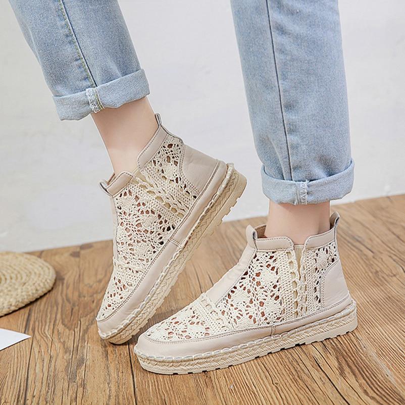 Women's Spring and Summer Hollowed Out Mesh Boots Breathable Roman Shoes Lace-up Casual High Boots Splicing Breathable Short Boots