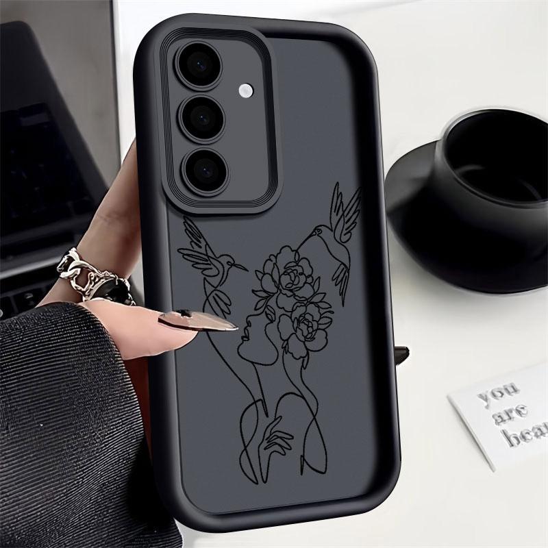 Чехол для телефона Samsung S26 S25 S24 S23 S21 S20 Ultra Животное Женщина Лицо Девушки Линия Funda Для Galaxy S25 S24 FE S26 Plus Мягкая Крышка