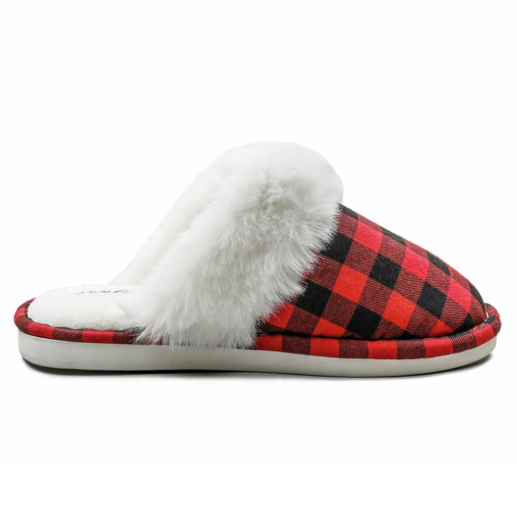 Autumn and Winter Couple Fluffy Slippers Warm Home Non-slip Thickened Plaid Cotton Slippers