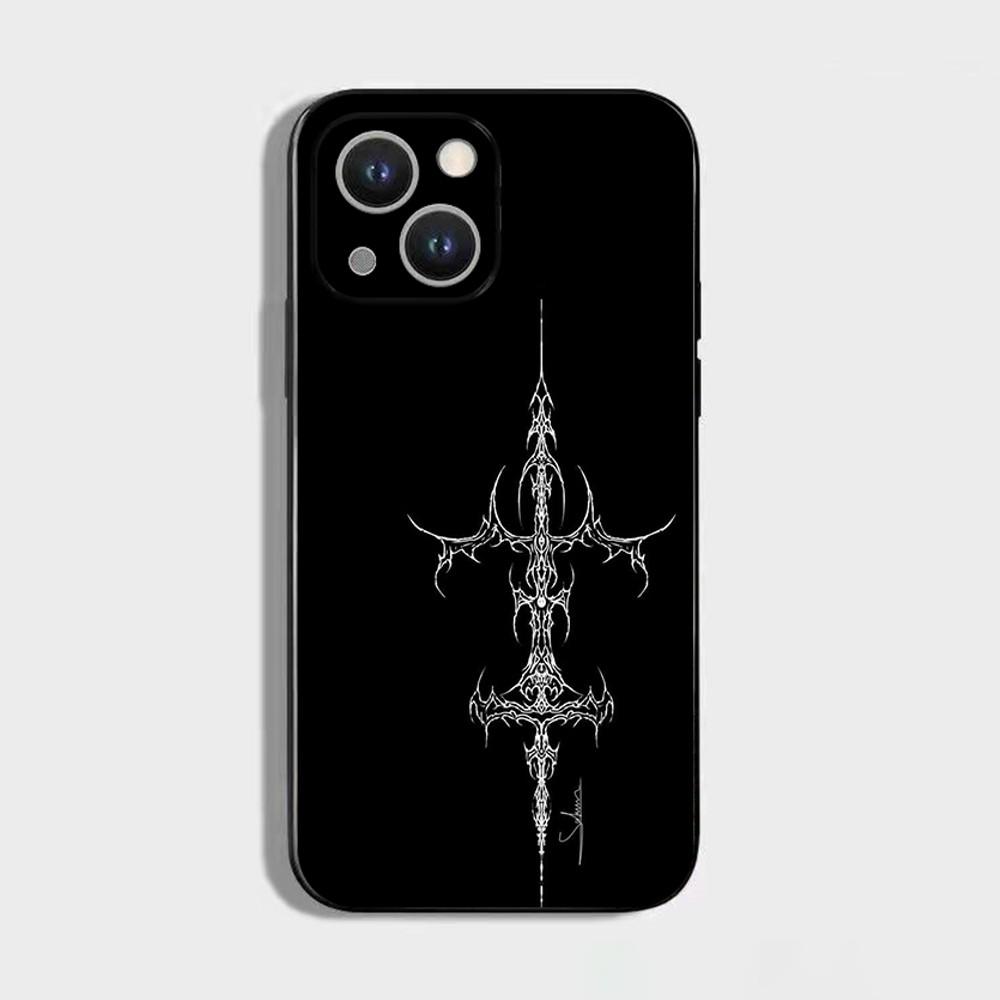 Кибер-сигил Линия креста Чехол для телефона Для iPhone 16,15,14,13,12,11 Plus,Pro Max,XS,X,XR,SE,Mini,8,7, Мягкий силикон Черный чехол