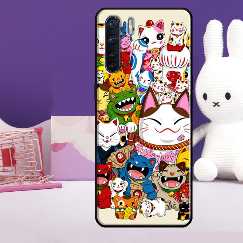 Japanese Lucky Cat Art Case For Oppo A54 A74 A94 A80 A60 A40 A18 A38 A58 A78 A98 A96 A76 A16 A15 A17 A57 A77 A5 Pro