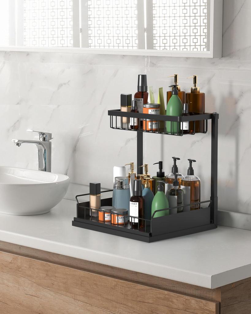 Органайзер и хранение под раковиной, выдвижной шкаф-органайзер, 2-уровневая выдвижная полка для раковины, шкаф для хранения, полки для кухни