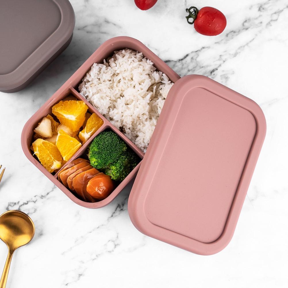 Силиконовый ланч-бокс Bento, портативный многоразовый, с 3 отделениями, пригодный для использования в микроволновой печи, для взрослых и детей