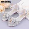 Summer Girls Flat Sandals Flash Children Girls High Heels Bow Leather Shoes Kids Princess Dance Shoes Crystal Sandals Size 23-36