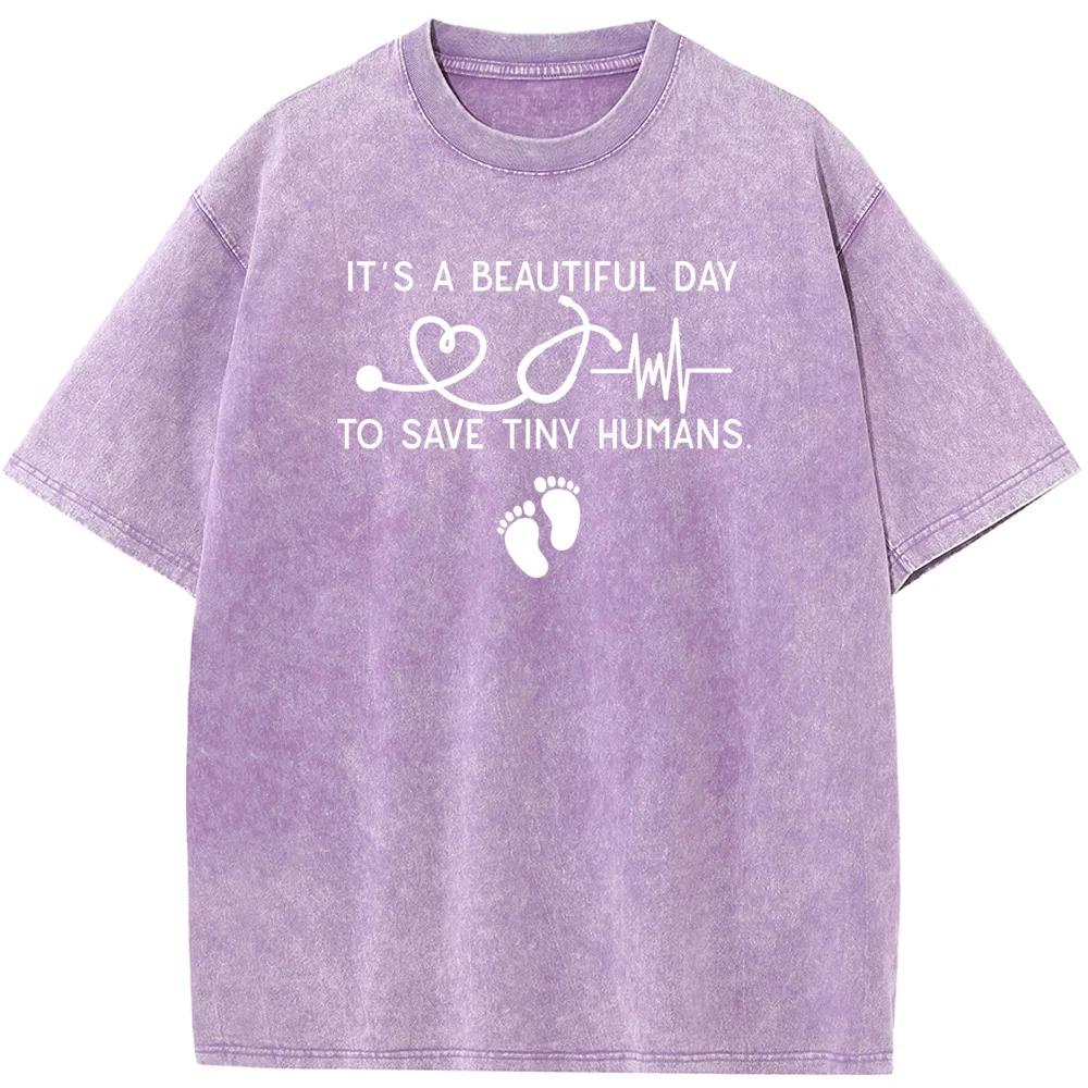 Это прекрасный день, чтобы спасти крошечных людей Детская медсестра Смешной принт короткий рукав стираная футболка летняя свободная отбеленная футболка