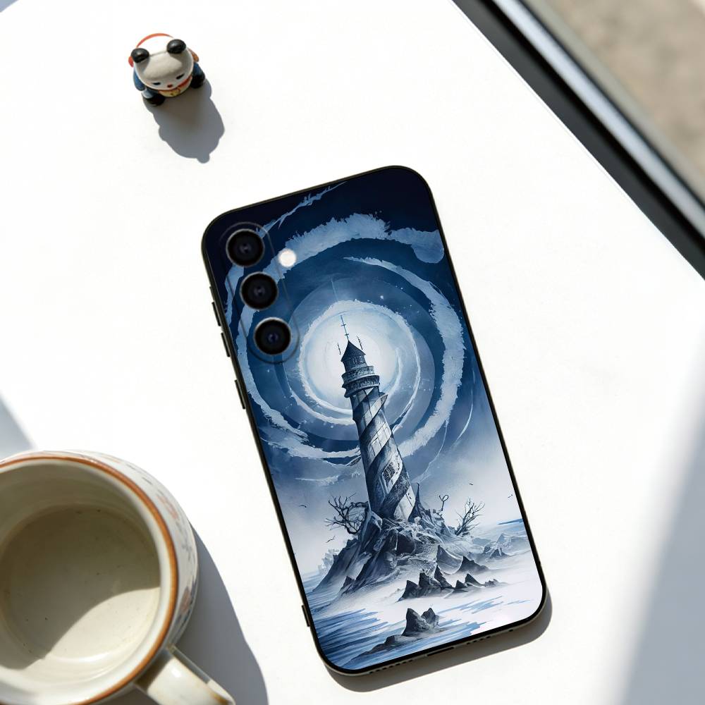 Абстрактный маяк Чехол для телефона Черный силикон Мягкий Для Samsung Galaxy A73,A72,A71,A70,A53,A52,A51