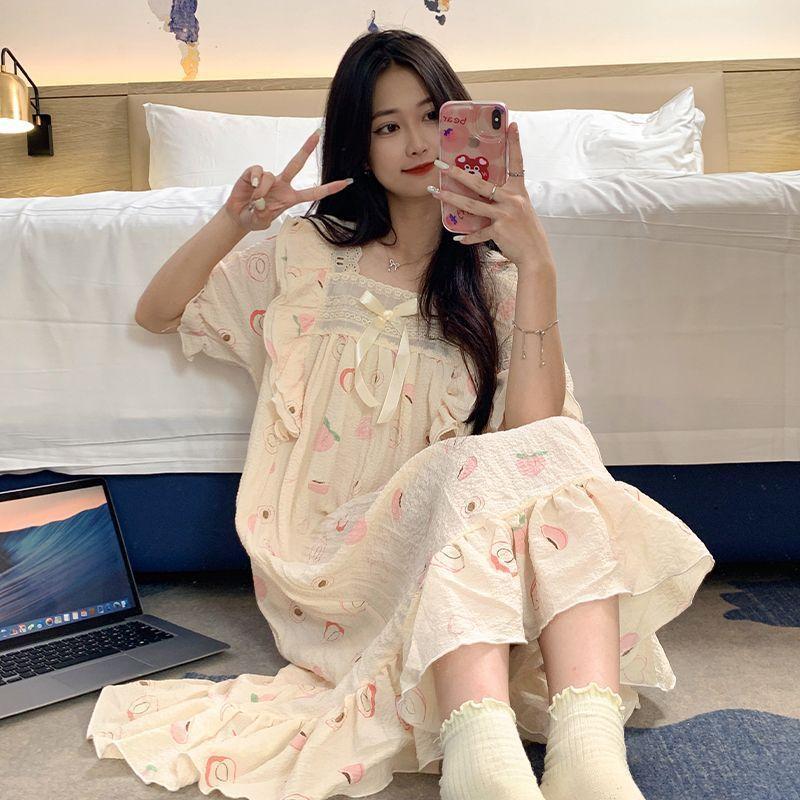 Пижамы для женщин летом милые тканые хлопковые пижамы в стиле принцессы с короткими рукавами для женщин летом тонкая весенне-осенняя домашняя одежда