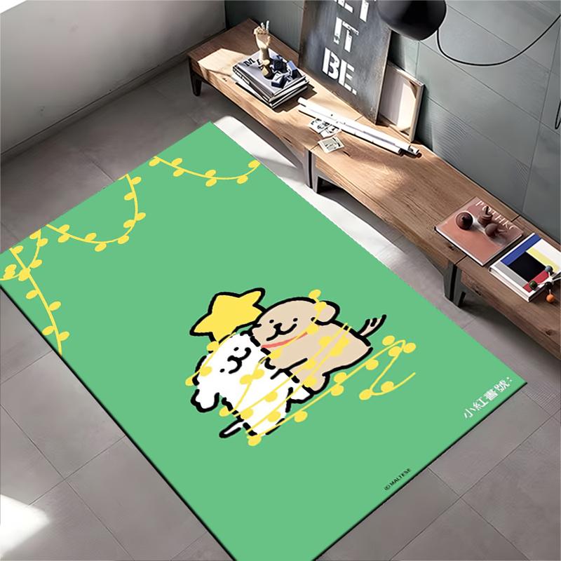 Green Cartoon Carpet with Cute Animal Design and Star Accents Suitable for use as an anti-slip for living room bedroom sofas