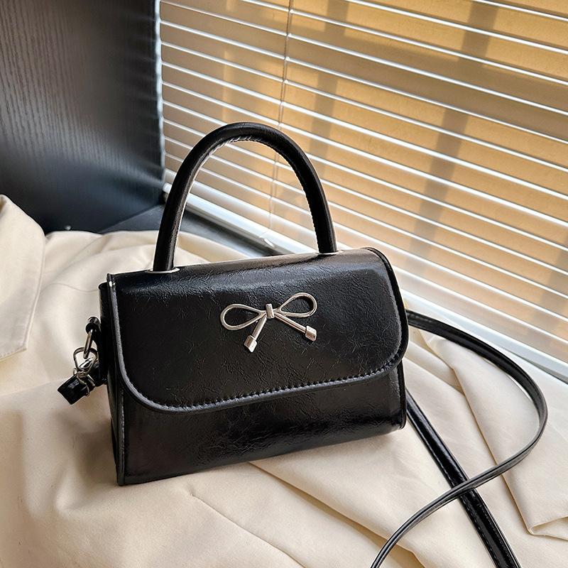 2025 простой однотонный бант швейная линия менее модный повседневный косой через плечо портативный маленький квадрат женская сумка