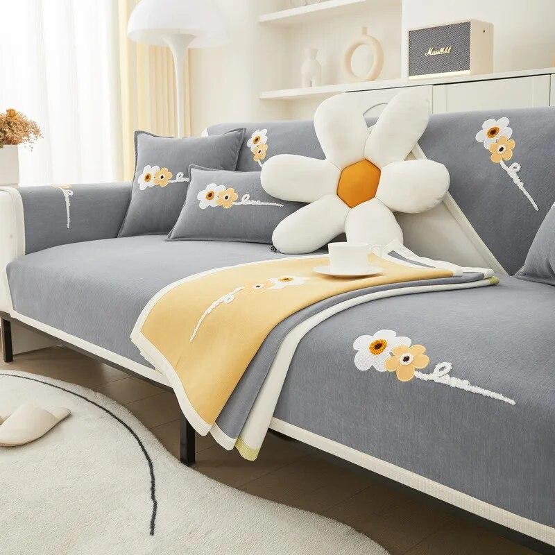 Chenille Sofa Cushion Four Seasons Universal Simple Modern Cloth Embroidered Sofa Cushion Non-slip Cushion Cover Back Towel