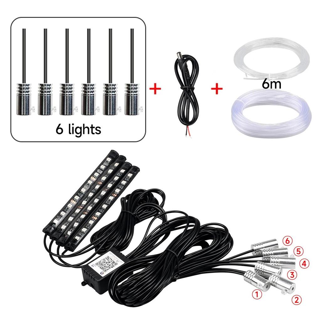 Car Interior Neon RGB Led Ambient Light Fiber Optic Kit With APP Sound Control Multiple Modes Auto Atmosphere Decorative Lamp