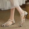 Retro Roman Hollow Out Baotou Sandals Female Thick Heel 2024 Summer Shoes for Women New T-shaped Flat Bottom Casual Sandalias