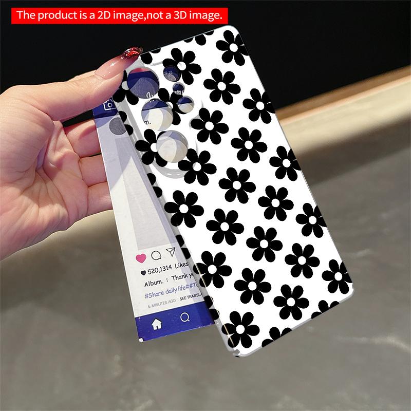 2DFlat Samsung phone case Black and White Floral Pattern Phone Case Applicable to Galaxy S22 S23 S24 S25ULTRA S26 A12 A13 A14 A15 A16