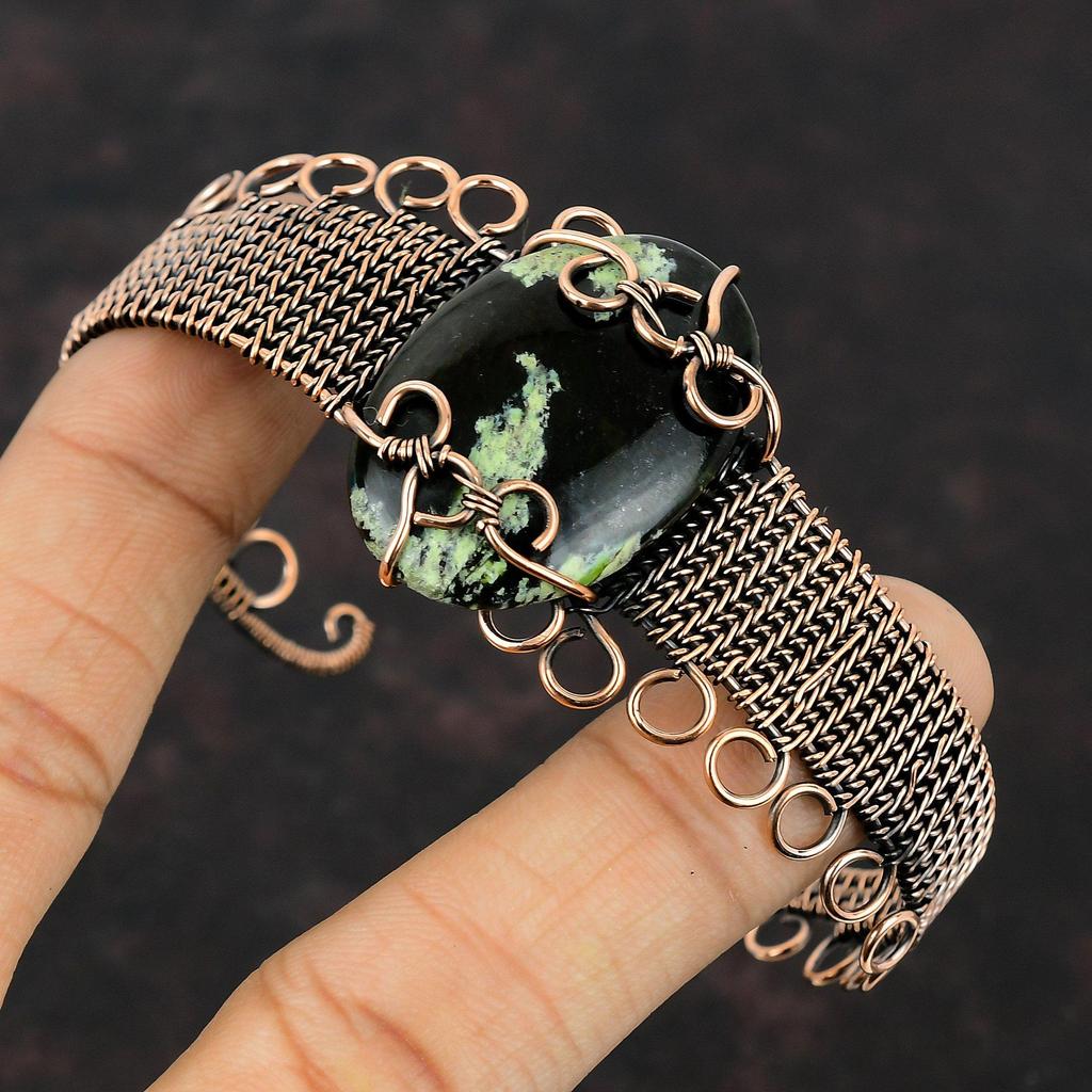 Браслет-манжета из австралийского хрома и халцедона, браслет из медной проволоки с драгоценными камнями, регулируемый браслет ручной работы, уникальный подарок из меди для нее