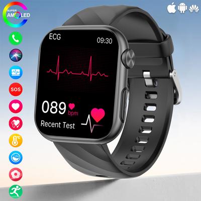 2024 модные мужские умные часы 1,97 дюйма AMOLED с большим экраном Bluetooth вызов ЭКГ монитор артериального давления и кислорода SOS умные часы