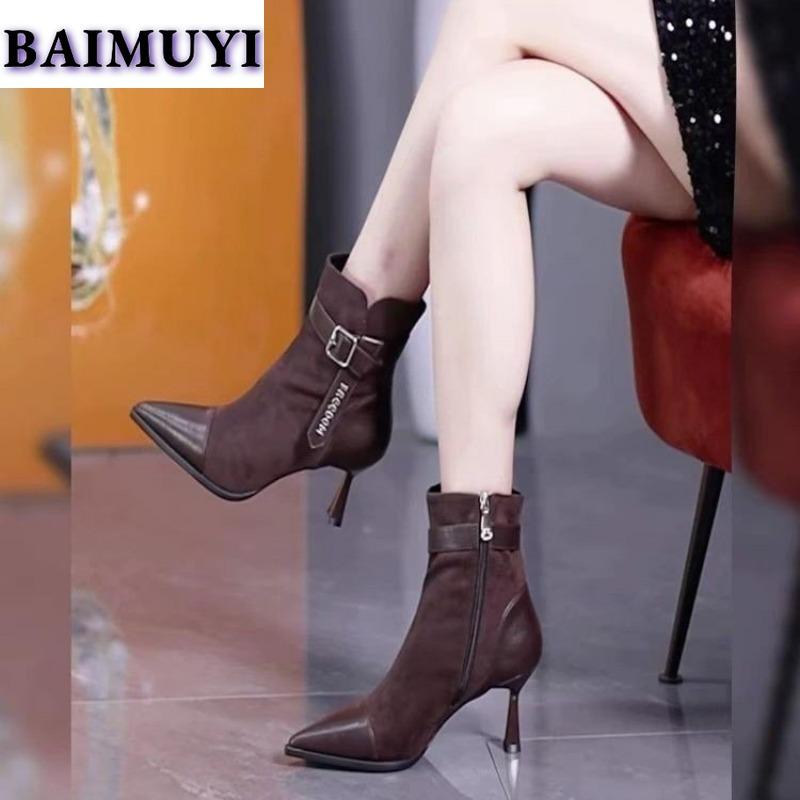 Women Suede Pointed Toe Ankle Boots Dress High Heels Shoes Brand Trend 2025 New Sexy Elegant Gladiator Party Pumps Botas Mujer