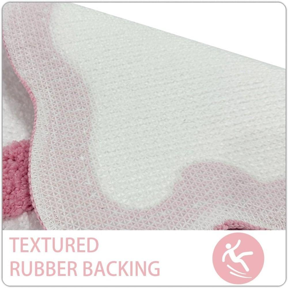 Pink Blue Preppy Scalloped Rug Bow Decor Girly Shower Rug for Bedroom Kitchen Bathroom Floor