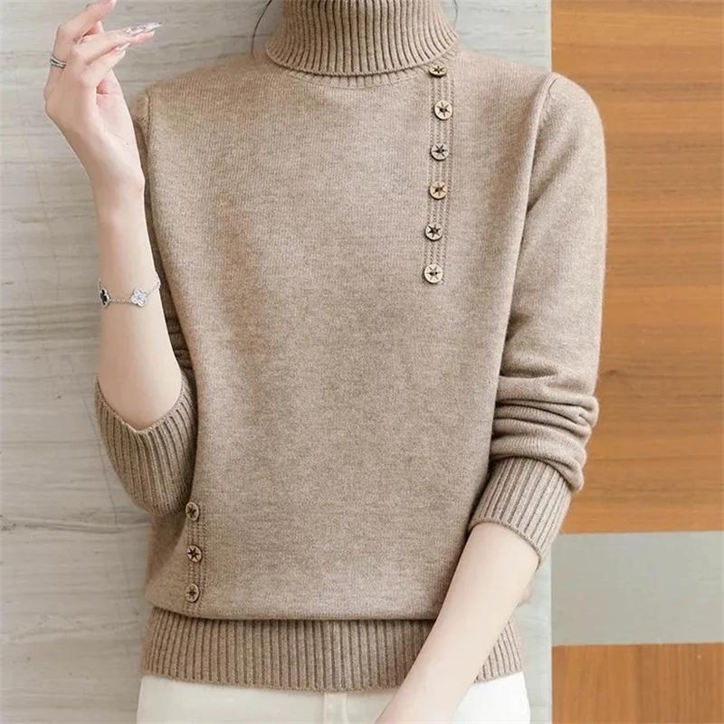 Autumn Winter New Women Sweater Women's High Neck Knitted Pullover Loose Korean Fashion Warm Women's Top
