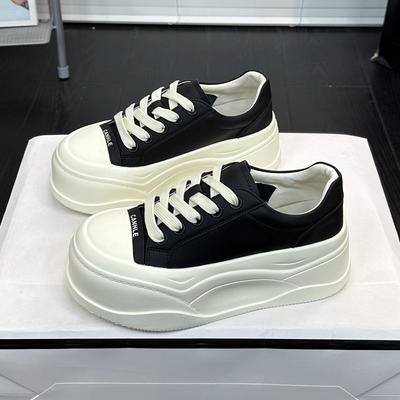 Кожаные повседневные туфли на толстой подошве, маленькие белые, женские, весенние, с круглым носком, на шнуровке, универсальные, на мягкой подошве, увеличивающие рост, туфли на платформе